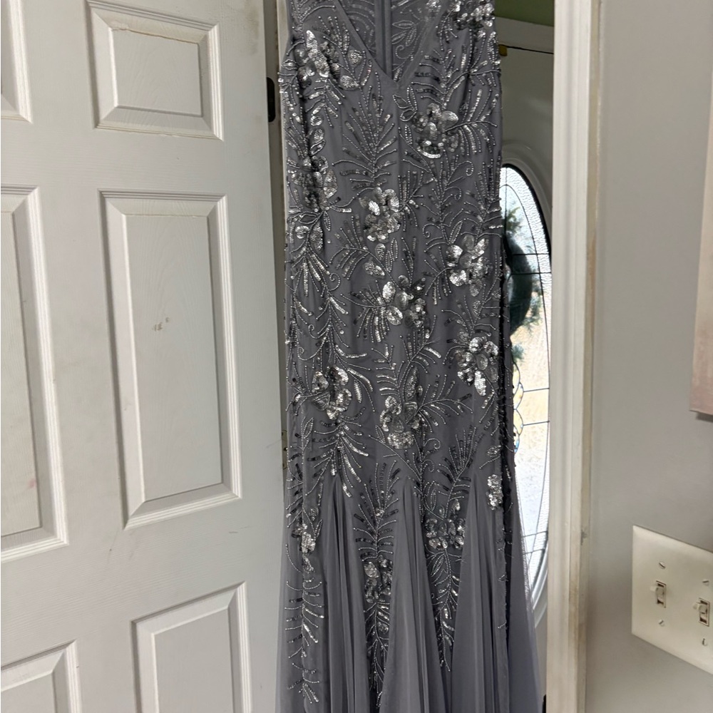 Oleg Cassini Silver Embellished Dress